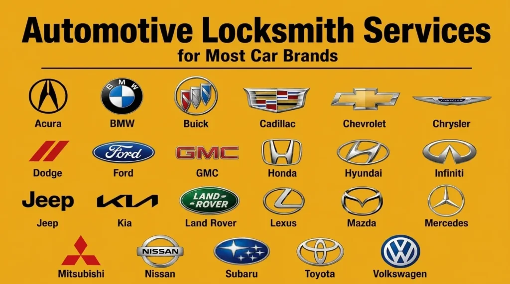 Automotive locksmith services for most car brands in Memphis, TN including car key replacement, key fob programming, ignition repair, and lockout service.